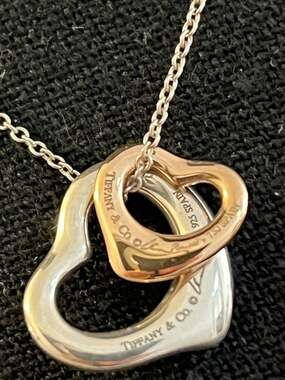 Tiffany & Co. Elsa Peretti Open Heart Necklace Sterling Silver Double Heart 16"